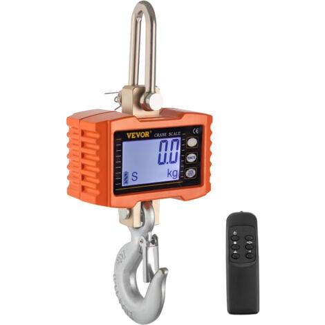 VEVOR Balance Electronique pour Grue 1000 kg, Balance a Grue Orange, Sensible Ecran Lecture LED Facile a Utiliser Precise Echelle Accrochant Resistante en Aluminium de Digital
