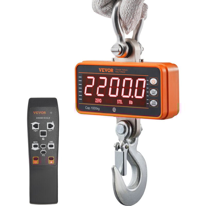 VEVOR Balance Suspendue Industrielle 1000 kg Balance a Grue Numerique Robuste avec Telecommande Boitier en Fonte Aluminium Ecran LED Haute Precision