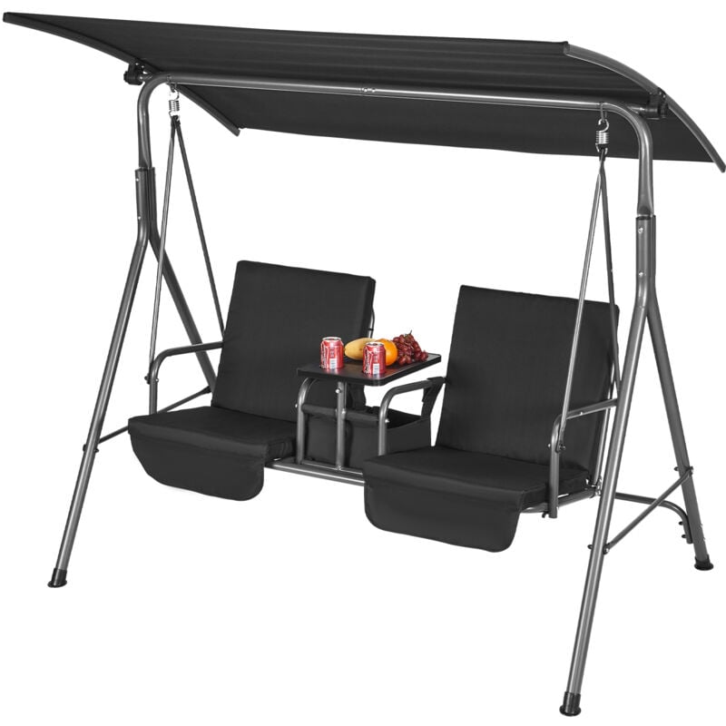 Vevor Balancelle de terrasse 2 places, balancoire deexterieur avec auvent reglable de porche, sac rangement, plateau rotatif, tissu Oxford, cadre