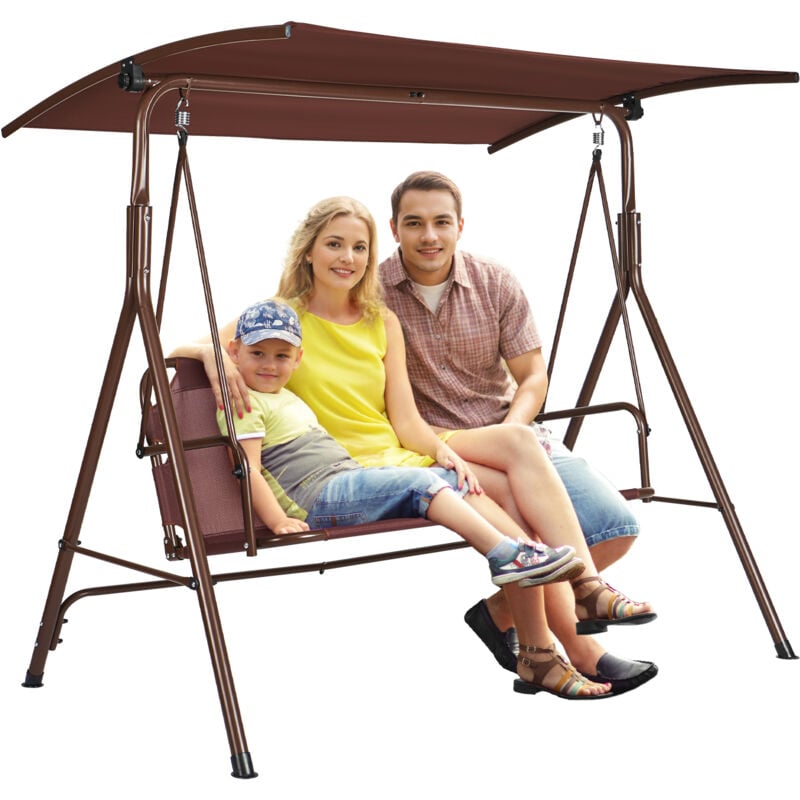 VEVOR Balancelle de terrasse pour 3 personnes, balancoire avec auvent reglable de porche, avec accoudoirs, tissu Teslin, cadre en acier allie pour