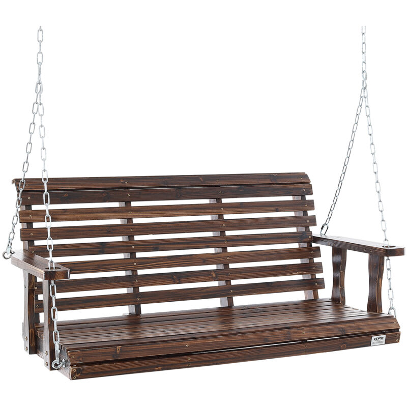 Vevor Balancoire de porche en bois, 1370x710x600 mm, banc de terrasse pour cour jardin, forte capacite de charge 400 kg, banc de balancoire avec