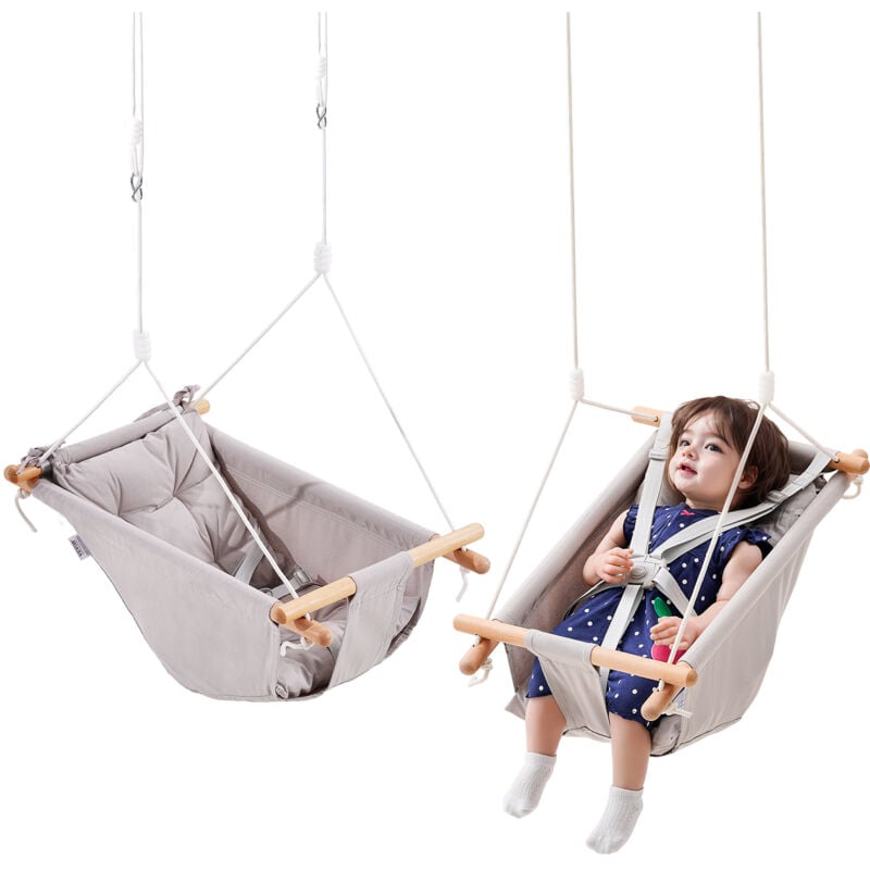 Balancoire hamac en toile, 3 modes de balancoire pour bebe a linterieur et a lexterieur avec harnais a 5 points et sangles dearbre, capacite de poids