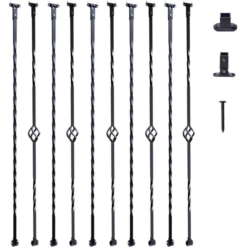Mophorn - vevor Balustres en metal pour escalier 1122 mm barres rampe decoratives en acier galvanise, lot de 10 barreaux de securite panier simple