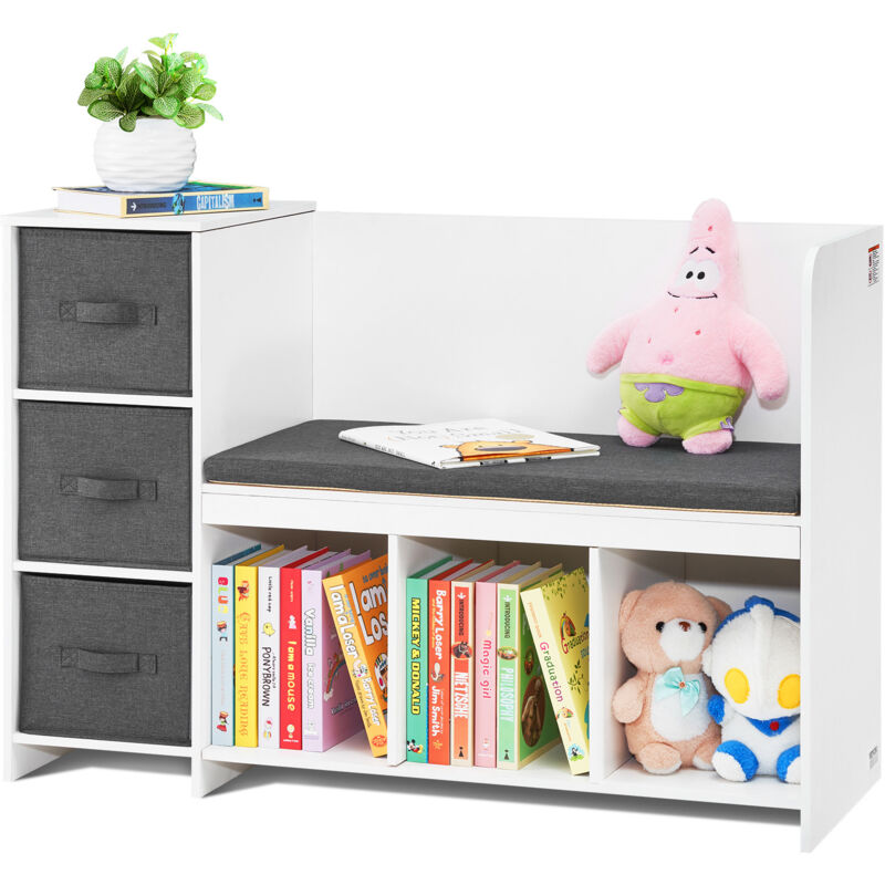 Vevor – Banc de lecture pour enfants avec coussin amovible – Rangement 6 compartiments et 3 tiroirs – Sécurisé et durable – Pour salle de jeux et