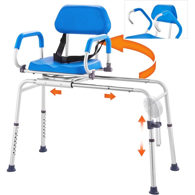 Vevor – Banc de transfert de baignoire coulissant – Siège pivotant 360° – Accoudoirs ajustables – Siège rembourré imperméable – Capacité 150 kg