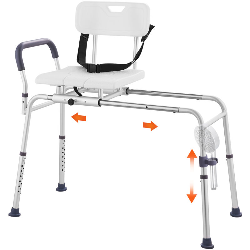 Vevor – Banc de transfert de baignoire coulissant réglable – Hauteur 525-690 mm – Siège découpé pour séchage rapide – Dossier réversible et ceinture