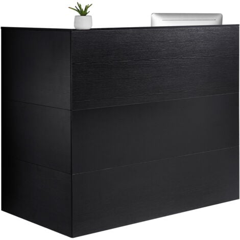 VEVOR Banco Reception 1400 x 800 x 1200 mm Tavolo da Banco a Forma di L, Tavolo di Vendita per Ufficio con Cassetto, Ripiano per Tastiera e Armadietto, per Cassa, Hall, Salone di Bellezza, Nero