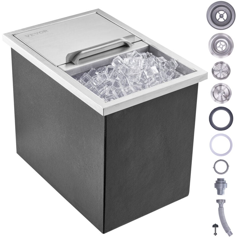 Vevor - Bandeja de Hielo Empotrada 26,7 l 456x304x371 mm Caja de Hielo Aislada con Tapa de Acero Inoxidable Conservador de Cubitos de Hielo para