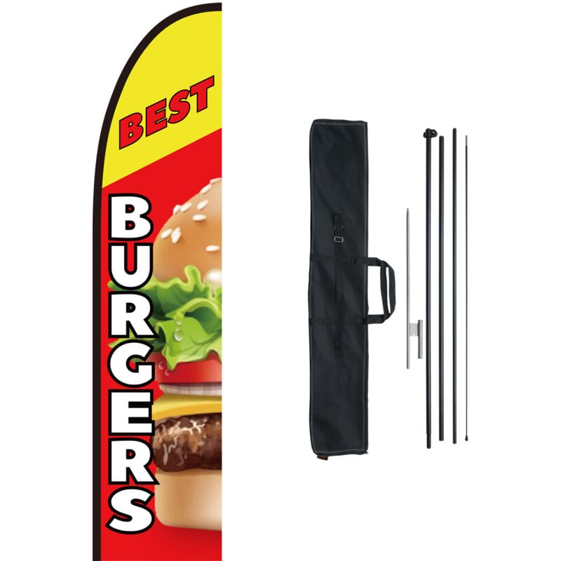 Vevor - Bandiera di Piume Pubblicitarie per Ristoranti di Hamburger Kit Asta, Bandiere Pubblicitarie Affari allEsterno, con 1 Bandiera, 1 Asta, 1