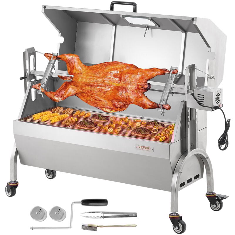 Vevor - Barbecue a Charbon avec Tournebroche Electrique 52 w Charge 90 kg, Rotissoire Barbecue avec Couvercle, en Inox, avec Fenetre de Visualisation