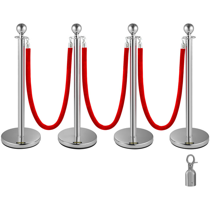 Image of Vevor - Barriera per Il Controllo della Folla con Corda di Velluto Rosso, 4 Pezzi Corda da 1,5 m Barriere di Controllo della Folla Tondo Post Palo