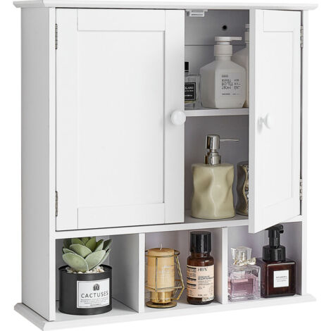 VEVOR Bathroom Wall Cabinet, 2 Doors & Adjustable Shelf, Over the Toilet Storage Medicine Cabinet Wall Mounted, Hanging Organizer with Shelves & Open Partition for Laundry Room Kitchen Restroom, White