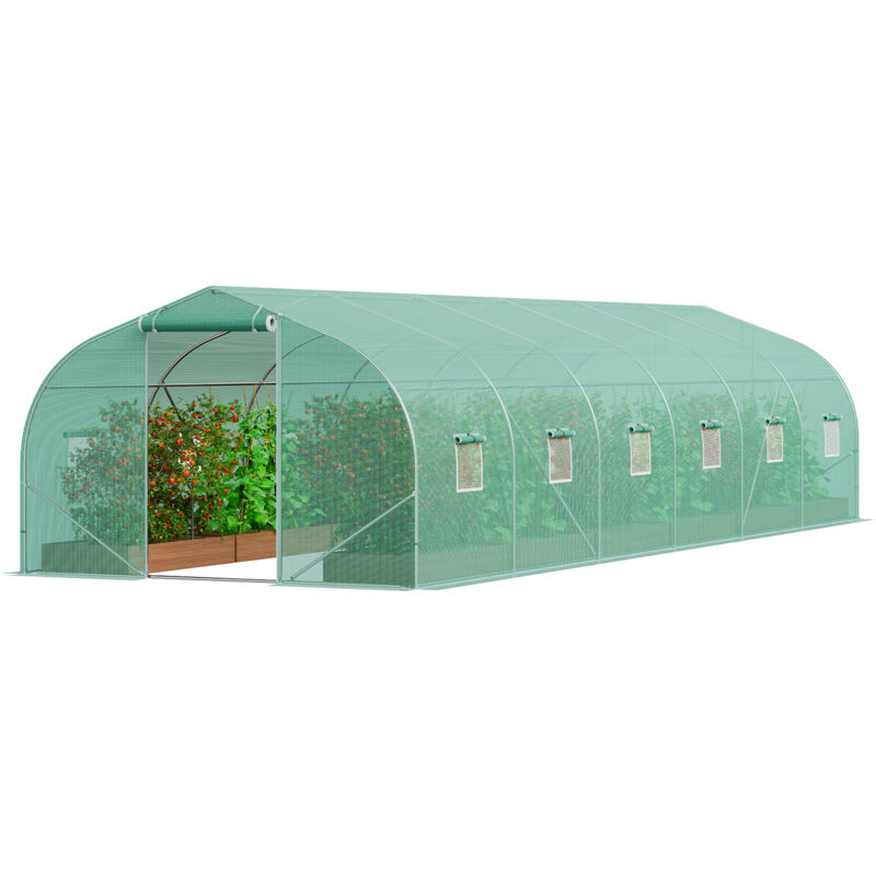 Vevor Grün Begehbares Tunnel-Gewächshaus,29,5X9,8X6,6 Fuß Foliengewächshaus-Tunnel,Spitzdach-Pflanzengewächshaus Mit Verzinktem Stahlrahmen,Er Pe-Abdeckung,Aufrollbarer Reißverschlusstür Und 12Fenstern