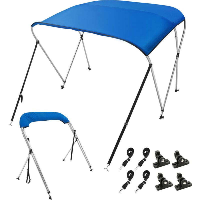 Bimini pour Bateau a 3 Arceaux 182x117x137-152 cm Taud de Soleil Cadre en Alliage deAluminium et Toile Polyester 900D Auvent Pare-soleil Repliable