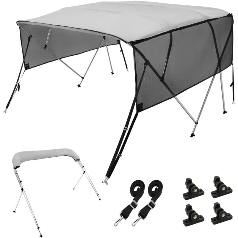 Mophorn - vevor Bimini pour Bateau a 4 Arceaux, Taud de Soleil 243x137x231-244 cm, Cadre en Alu Toile en Polyester 600D, Parois Laterales en Maille