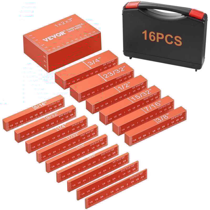 Vevor Blocs de configuration pour outils travail du bois, 16PCS, blocs jauge hauteur precision, marquages ​​de taille et etui de rangement, en