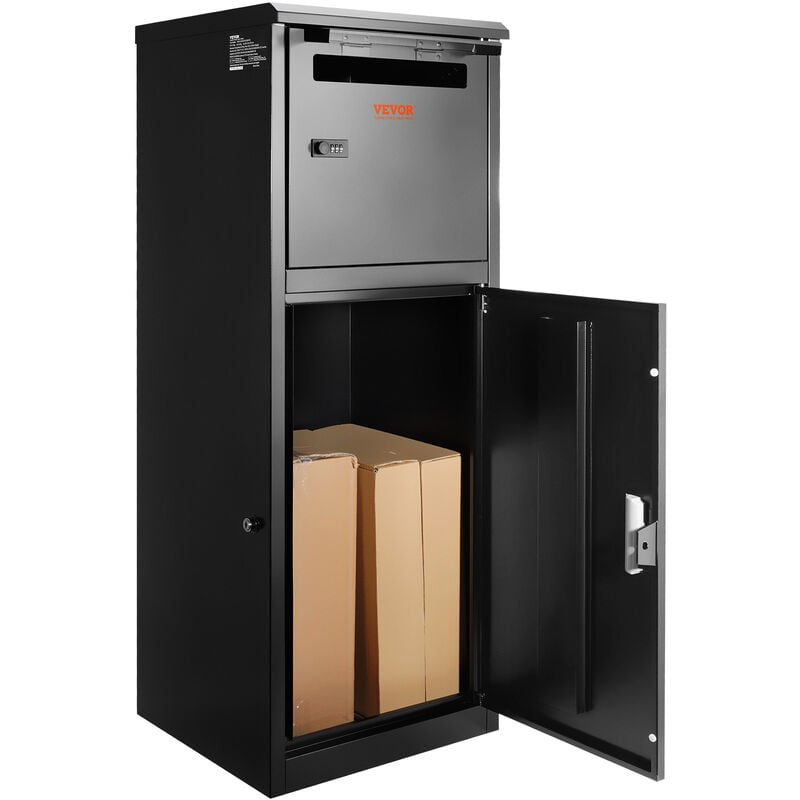 VEVOR Boite a Colis 41,2x40,1x110,5 cm Boite aux Lettres Acier Galvanise Verrouillable Code Autoportante Montage Sol Deflecteur Antivol Amovible