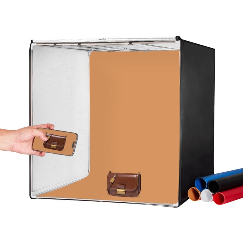 Vevor - Boite a lumiere studio photo, 100 x 100 cm, kit boite photo pro 5600 k, 210 lumieres led, 5 toiles de fond, adaptateur secteur, pieces
