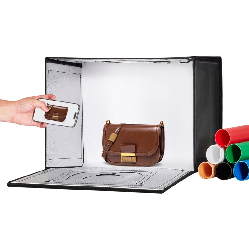 Vevor - Boite a lumiere studio photo, 41x30x30,5 cm, kit boite photo pro 3000-5600 k, 3 temperatures de couleur, 120 lumieres led, 6 toiles de fond,