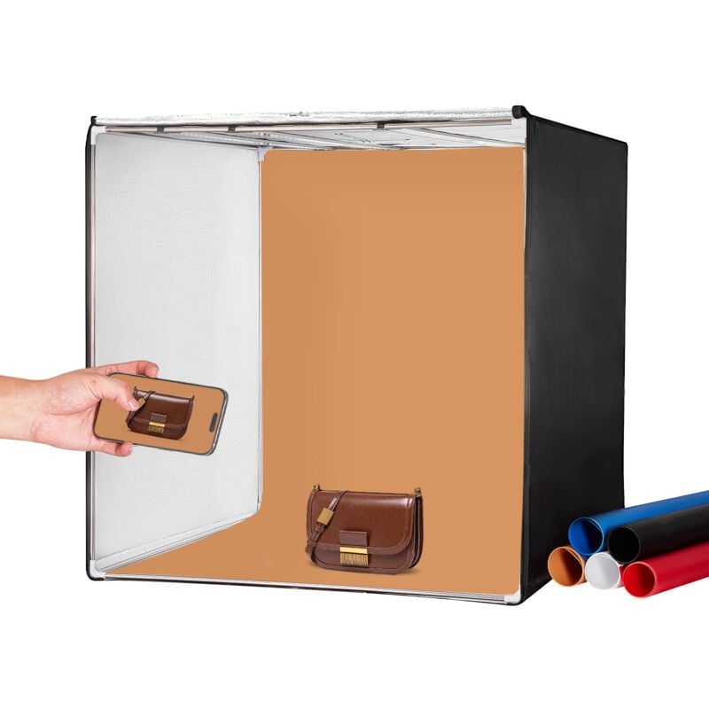 Vevor - Boite a lumiere studio photo, 81,5x81,5 cm, kit boite photo pro 5600 k, 210 lumieres led, 5 toiles de fond, adaptateur secteur, pieces