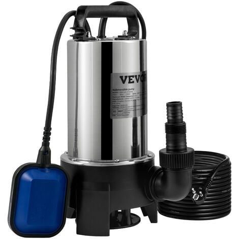 VEVOR Bomba Sumergible de Aguas Residuales 1100W 1,75HP Bomba de Agua Sumergible Flujo Máximo de 333,3L/min Bomba de Agua Sucia Elevación Máxima de Agua