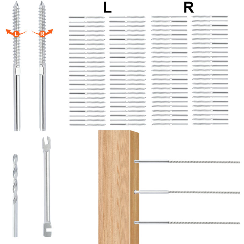 VEVOR Bornes de raccord deextremite de tension pour garde-corps de cable 1/8" lot de 122 acier inoxydable T316, tendeur de garde-corps de cable 1/8"