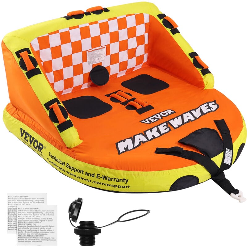 Vevor - Bouee Tractee Gonflable, Canape Tracte pour Tubing Bateaux, 1 a 2 passagers, avec sieges de pont et dossier, tube tractable 154 kg, housse