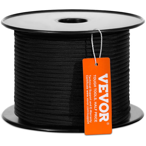 VEVOR Braided Nylon Rope, 3/16 in x 250 ft, 32 Strands, 720 LBS Breaking Strength Outdoor Climbing Rope, Arborist Tree Climbing Rigging Rope for Rock Hiking Camping Swing Rappelling Rescue, Black