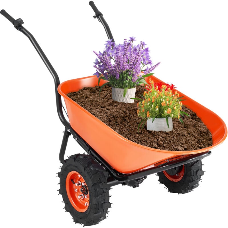 Brouette Electrique 2 Roues Chariot de Jardin Motorise 500 w, Poignee Metal, Roue Large 40 cm, 260 kg, Chariot Utilitaire Chargement Facile pour