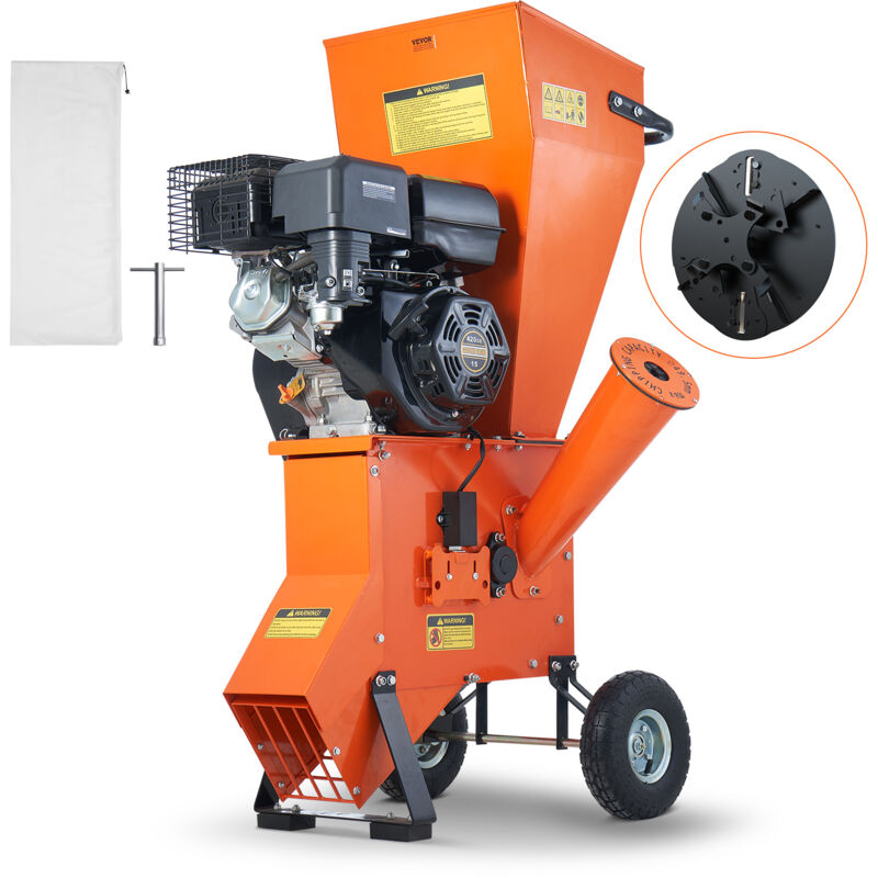 VEVOR Broyeur a Bois Moteur a Essence Robuste 8,6 kW, Tremie Laterale Ø17 cm, 420 cc, Dechiquetage Rapide du Bois,Broyeur Compact en Acier pour