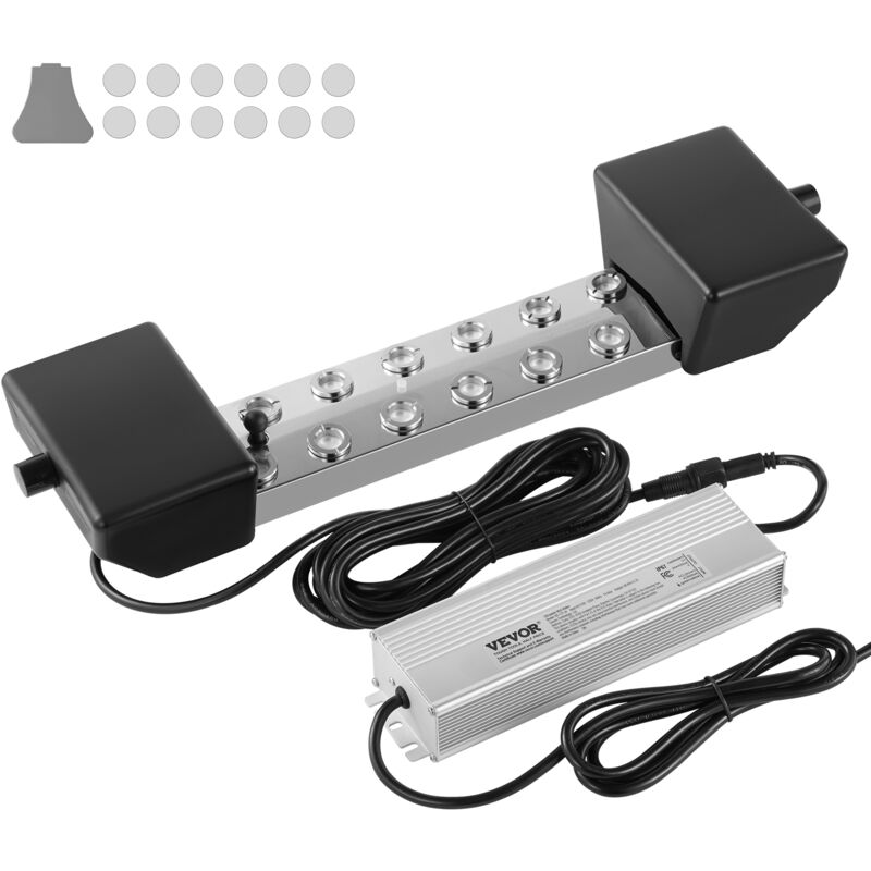 Vevor - Brumisateur a ultrasons 12 tetes, 9000 ml/h, fabricant de brouillard etanche IP67 avec alimentation 300 w, bouee, disques de rechange, pour