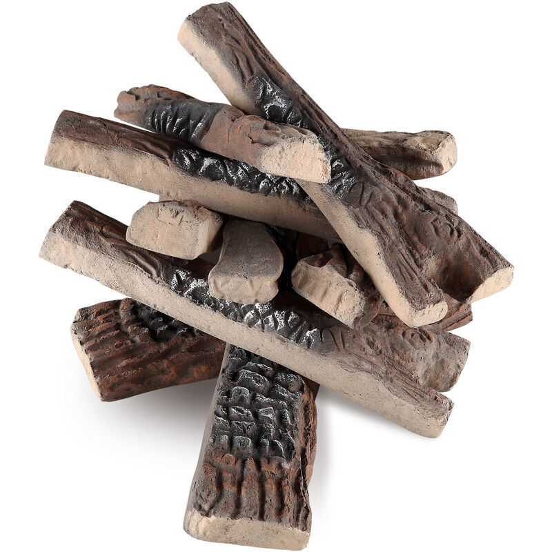 Vevor Buches de Cheminee en Ceramique 10PCS Bois Ceramique Decoratif pour Cheminees a Gaz Resistantes a la Chaleur Fausses Grandes Branches Bois