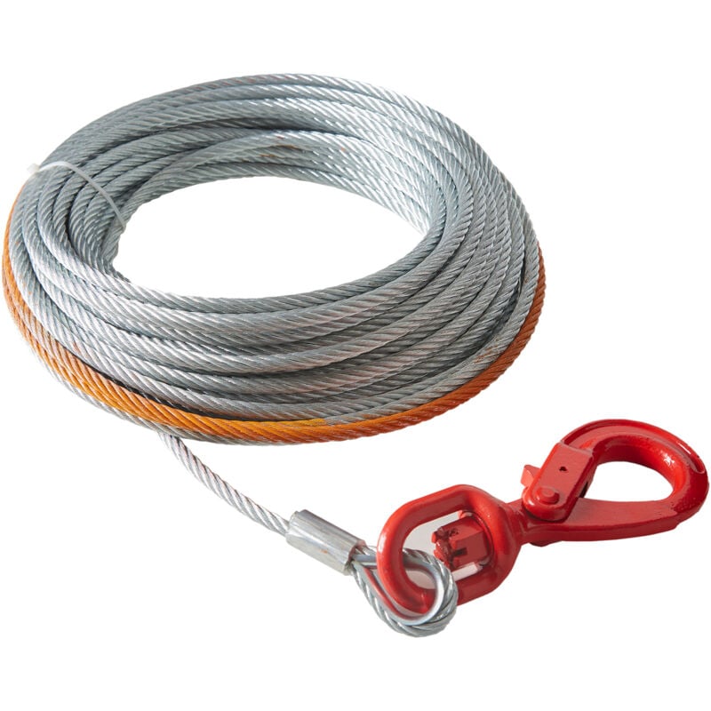 Cable de Treuil Metallique 9,5 mm x 15,2 m Corde en Acier Galvanise Resistance Rupture 67,6 kN avec Crochet Pivotant, Cable de Remorquage Robuste