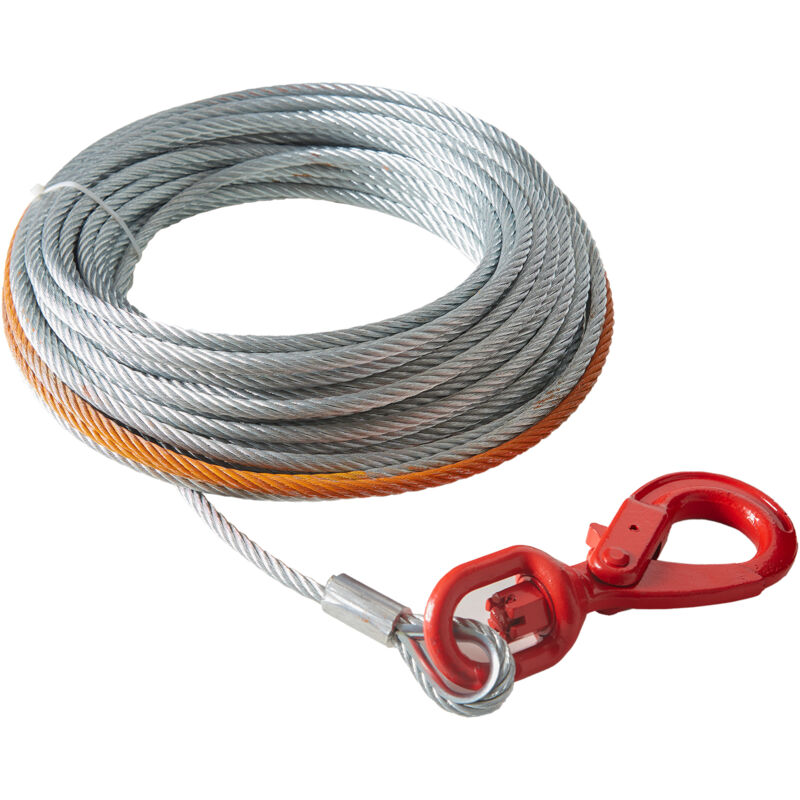 Vevor - Cable de Treuil Metallique 9,5 mm x 30,5 m Corde en Acier Galvanise Resistance Rupture 67,6 kN avec Crochet Pivotant, Cable de Remorquage
