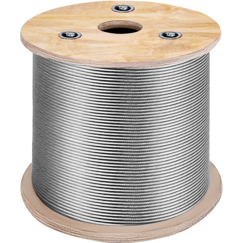Vevor Cable en Acier Inoxydable 316, Cable Metallique 150 m, Cable deAcier Resistance a la Rupture 771 kg, Construction 7x7 Forte Tension Surface