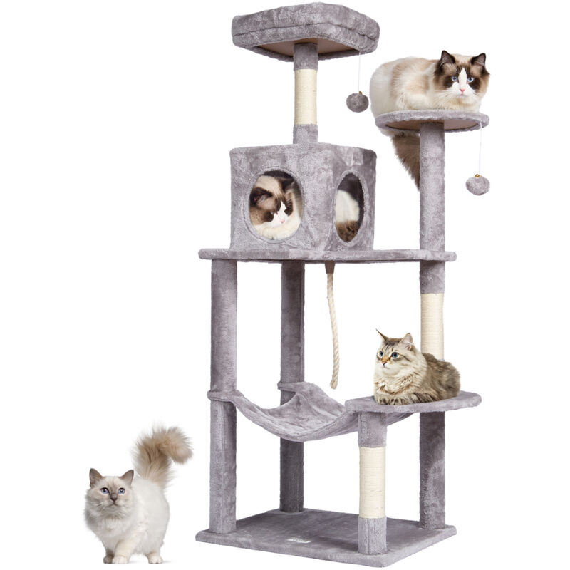 Cadre deescalade deinterieur pour chat, maison de jeu pour chat a plusieurs niveaux de 56,2 po avec condo confortable, poteaux en sisal durables pour