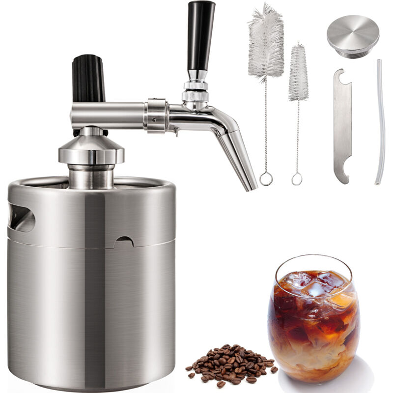 Mophorn - vevor Caffettiera in Acciaio Inossidabile per Caffe Te Freddo Capacita 2L con Rubinetto,Caffettiera Portatile in Acciaio Inox 2L per