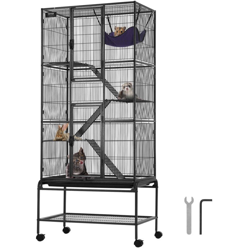 Vevor - Cage en metal sur roulettes de 69 pouces, habitat spacieux a 4 niveaux pour petits animaux de compagnie, rampes et plateau inclus, assemblage