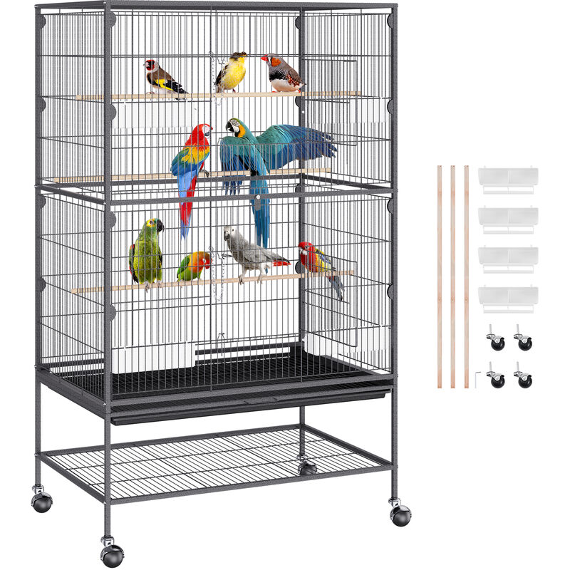 Mophorn - vevor Cage Oiseau 79x51x132 cm Grande Cage Oiseaux a Roulettes Interieur Decorative avec Support Roulant Plateau Detachable Perchoirs