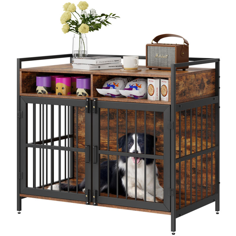 VEVOR Cage pour Chien 1041x599x919 mm Meuble Cage Chien en Bois Moderne Interieur Multi-usages avec Double Porte et Cubes de Stockage pour Chiens