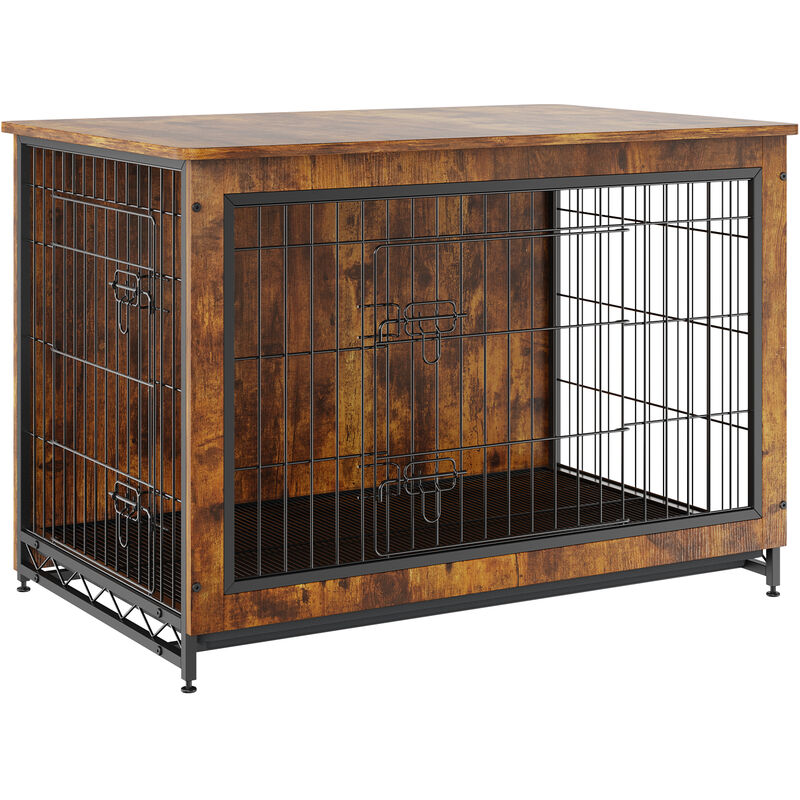 Cage pour Chien 98x65x68 cm Meuble Cage Chiens en Bois Moderne Table deAppoint Interieur Multi-usages avec Double Porte et Plateau Assemblage Facile