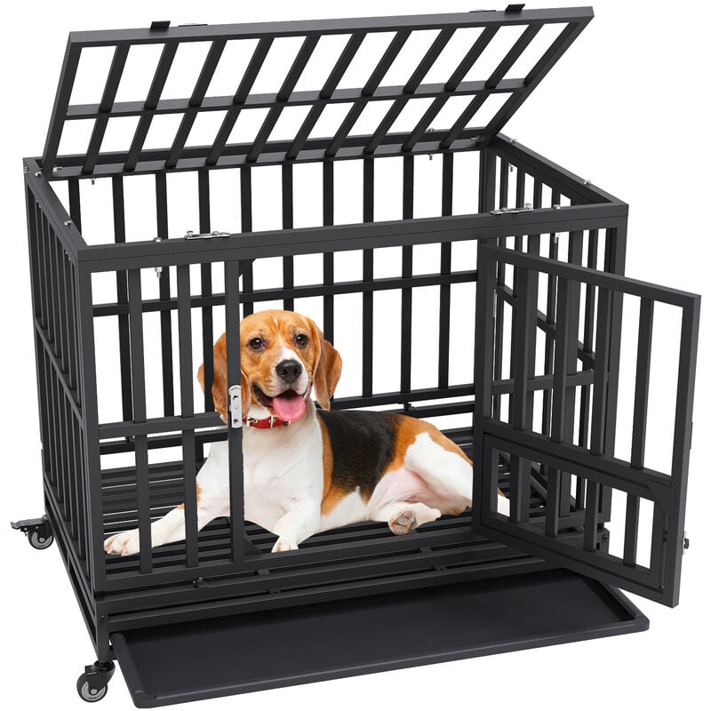 Vevor - Cage pour Chien Robuste 95x65x81 cm Cage de Transport en Metal pour Chiens en Anxiete de Taille Moyenne a Grande avec Roulettes