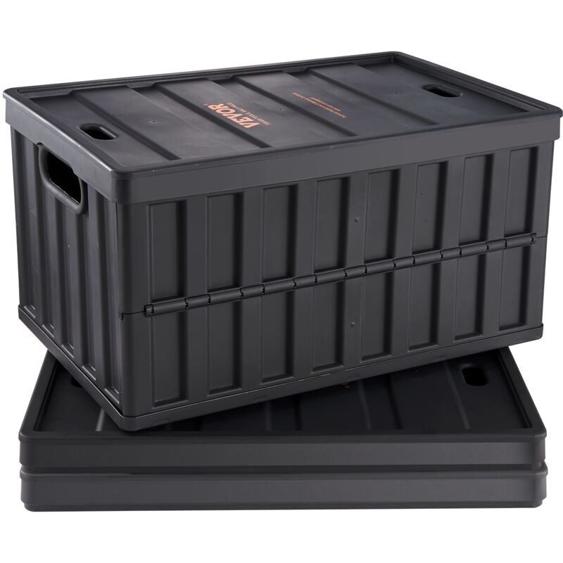 VEVOR Panier de Rangement Plastique Pliable Empilable 65L Avec Couvercles 3PCS Noir
