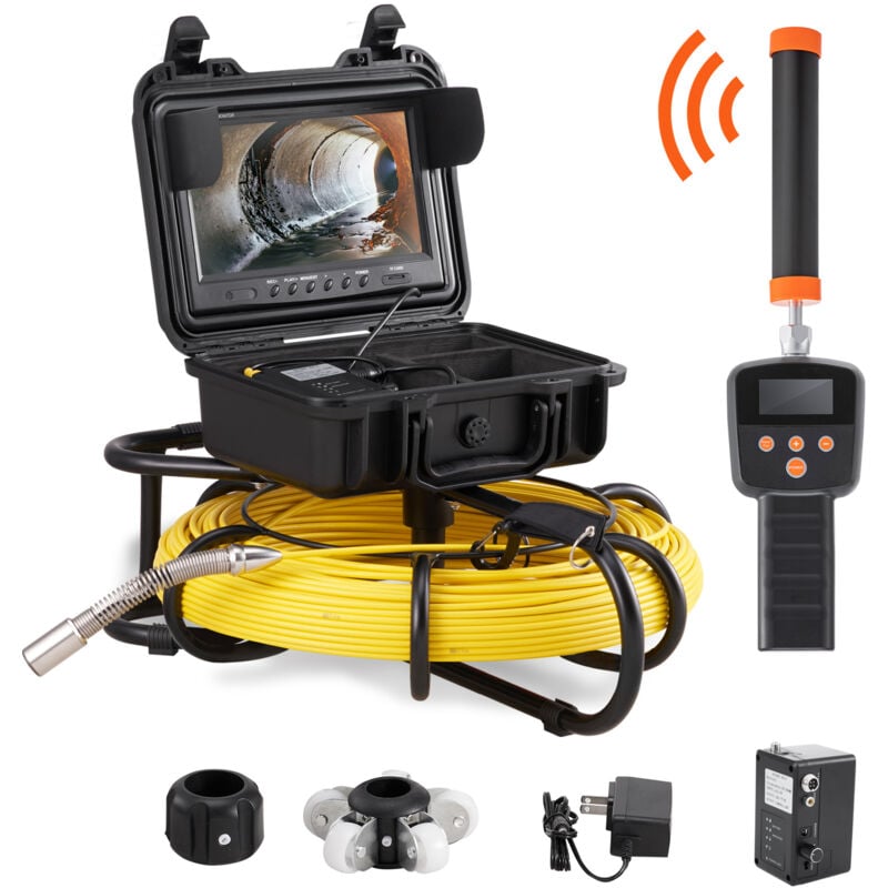 Camera Inspection Canalisation avec Localisateur 512 Hz Endoscope Drain 91,5 m Ecran 9'' Enregistreur dvr Etanche IP68 12 led Reglables Carte sd 16