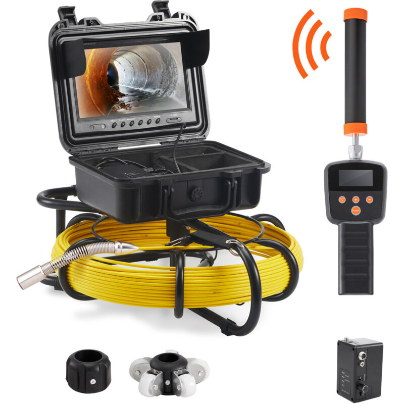 Camera Inspection Canalisation Localisateur 512 Hz Endoscope Drain 50 m Ecran 9'' Enregistreur dvr Etanche IP68 12 led Reglables Carte sd 16 Go pour