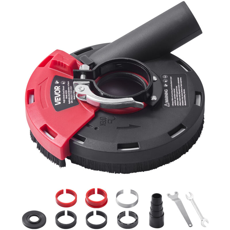VEVOR Haakse Slijpmachine Afzuigkap, Universeel 100-125 mm, Stofkap met 6 Klemschijven, Aansluiting voor Stofzuiger, Geschikt voor het Slijpen van Hout, Beton, Muren en Steen