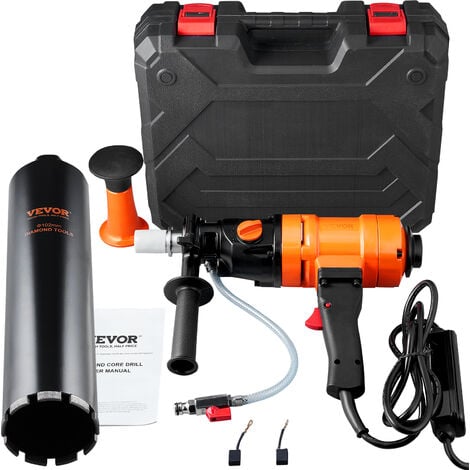 VEVOR Carotteuse a Diamant Diametre Max. 102 mm Profondeur 400 mm 1500 W Perceuse au Diamant 1100/2400 tr/min Appareil de Forage Diamant Percage Humide avec Carottier et Niveau Beton Arme Construction