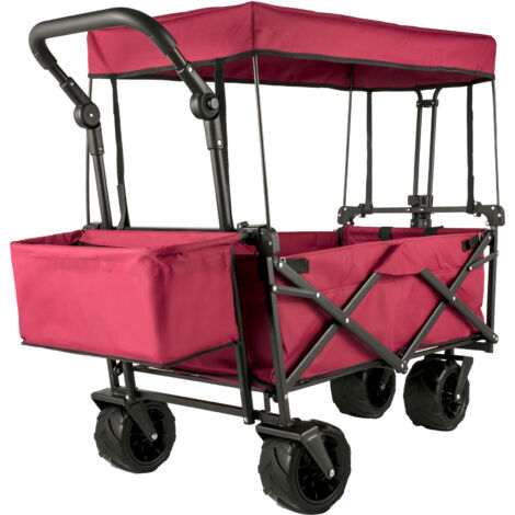 VEVOR Carrello Pieghevole per Vagoni in Rosso, Carretto Pieghevole Portatile da Giardino Esterno Capacita da 100KG, Carrello da Trasporto della Spesa Adatto per Viaggi, Vacanze, Giardino e Parco