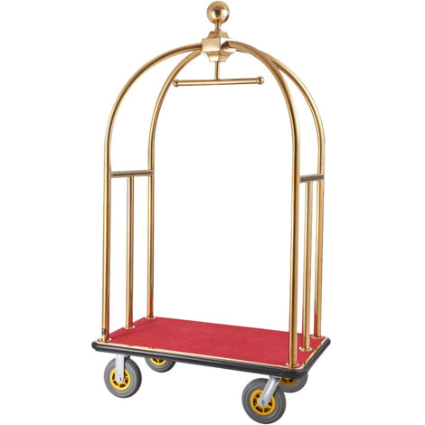 VEVOR Carrello Portavaligie per Hotel, Carico 680 kg Carrello Trasporto Portavaligie in Acciaio Inox Spazzolato con Montanti Curvi, Ponte in Moquette Rossa, Ruote in Gomma 203,2 mm per Hotel Condomini
