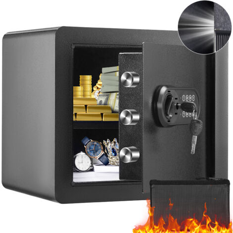 VEVOR Cassaforte Uso Domestico Serratura Codici Chiavi Capienza 34 L Ripiani Rimovibili per Contanti Oro Gioielli Passaporto, Cassetta di Sicurezza Password Chiavi Luce LED, Cassaforte Nera 12,3 kg